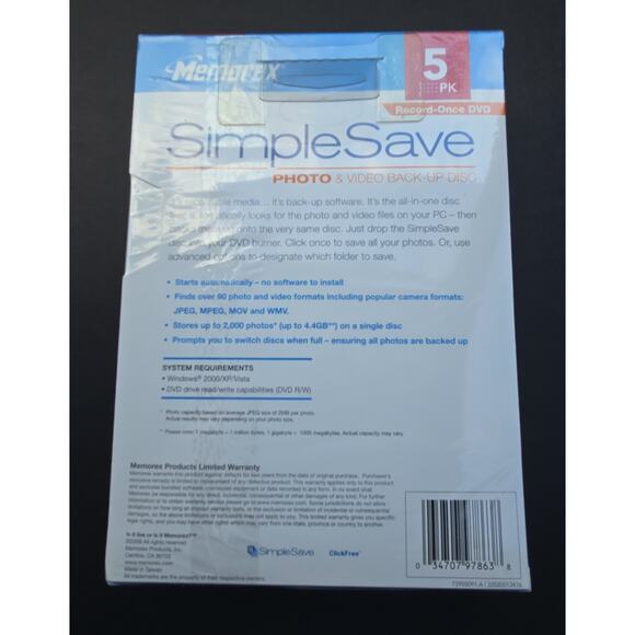 Memorex Simple Save Photo And Video Back Up DVD Discs 2 Packs Of 5 Each - NEW - Picture 4 of 4